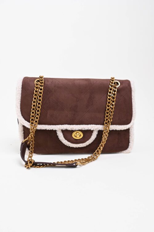 Alternative view of FLAP BAG SCAMOSCIATA CON BORDO SHEARLING E CATENA DORATA