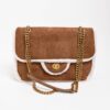 FLAP BAG SCAMOSCIATA CON BORDO SHEARLING E CATENA DORATA - Coffee, TU