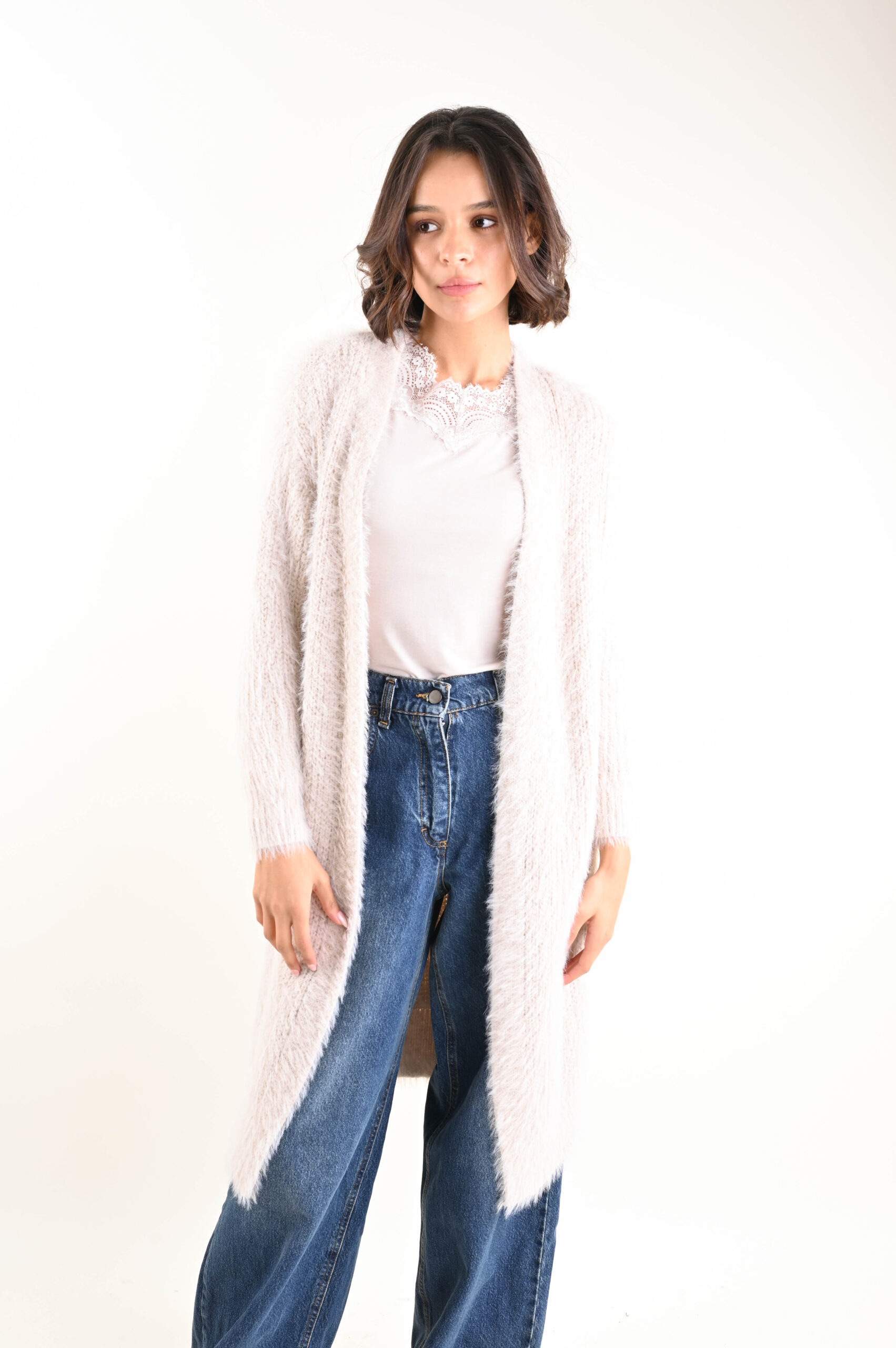 U101201-90_TORTORA CARDIGAN LUNGO MORBIDO A PELO LUNGO - Tortora, TU