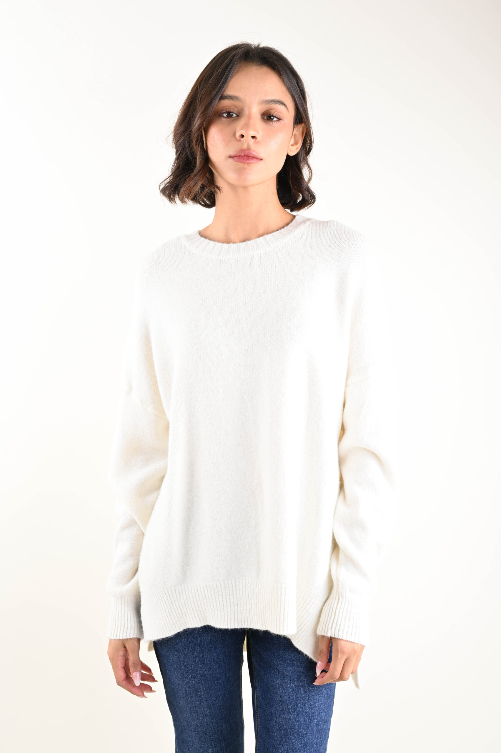 U404-90_PANNA MAGLIONE GIROCOLLO OVERSIZE - Panna, TU