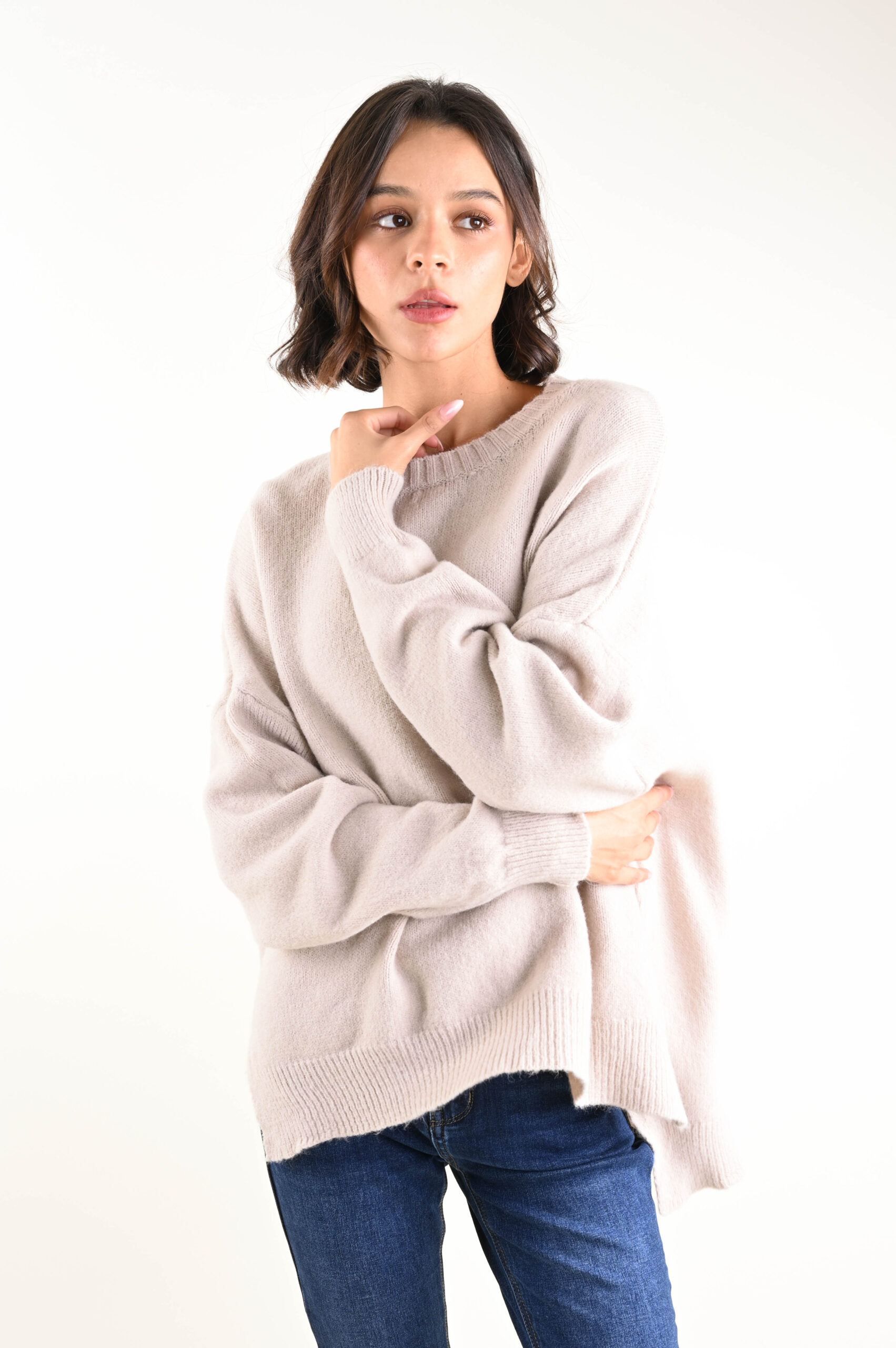 U404-90_TORTORA MAGLIONE GIROCOLLO OVERSIZE - Tortora, TU