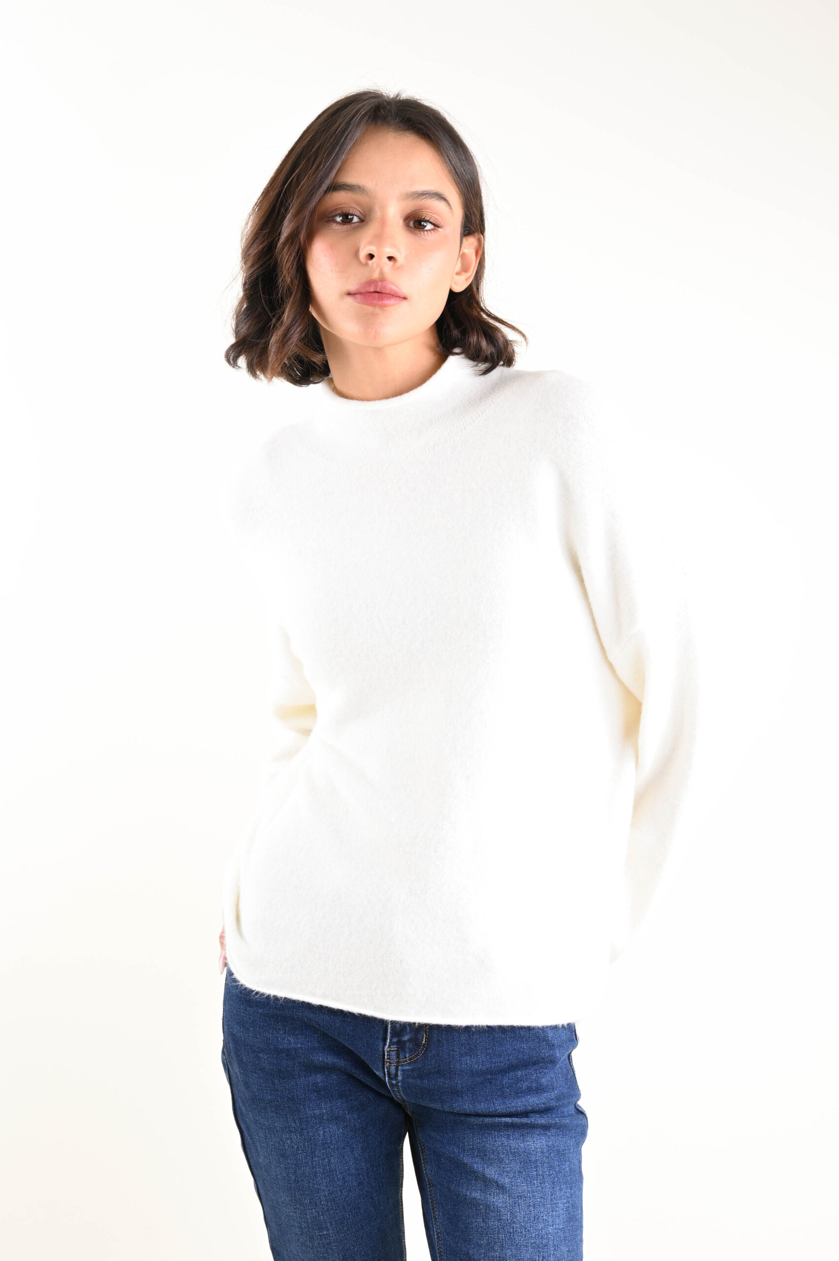 U579-90_PANNA MAGLIA A COLLO ALTO MORBIDO - Panna, TU