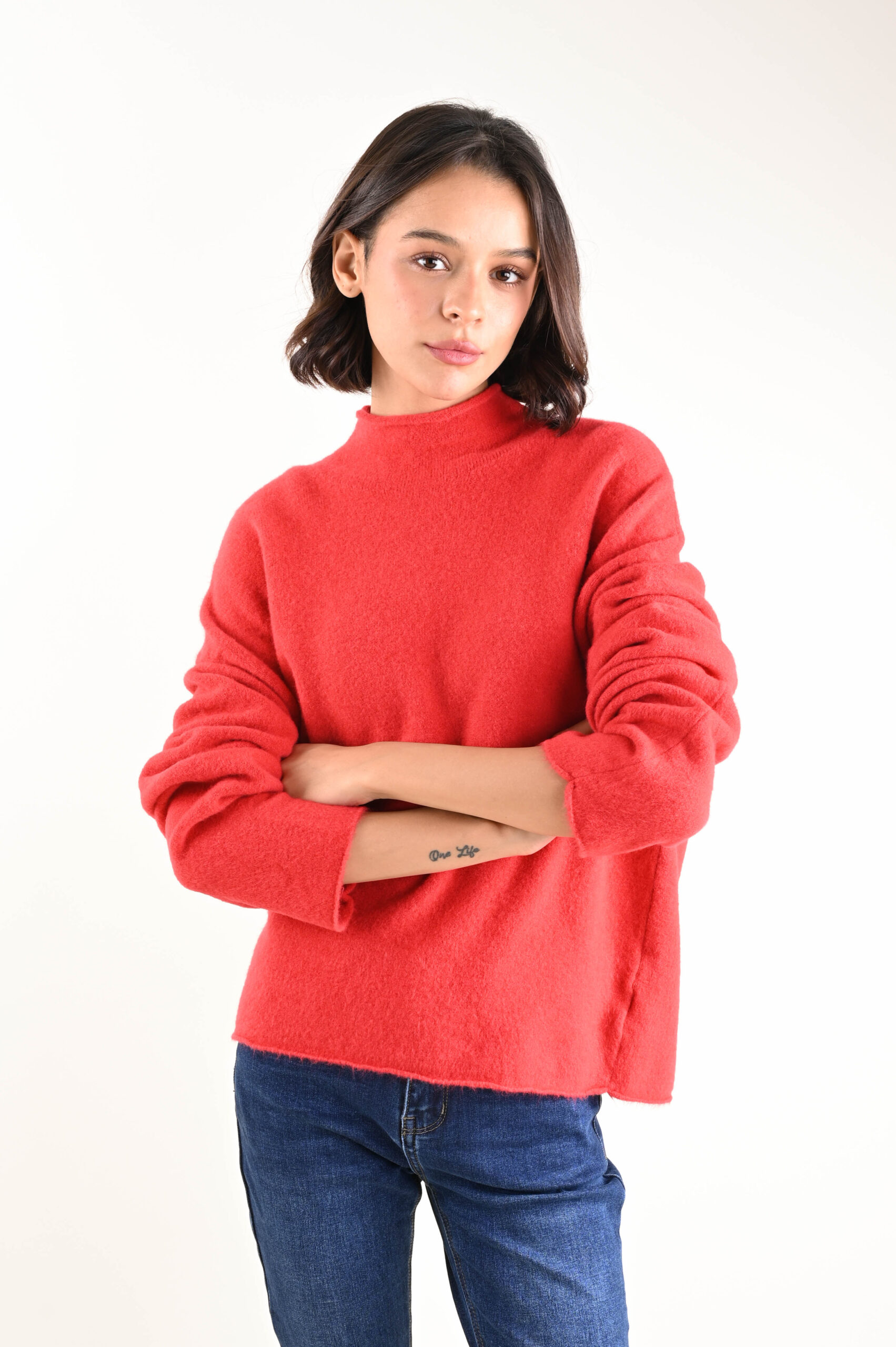 U579-90_ROSSO MAGLIA A COLLO ALTO MORBIDO - Rosso, TU