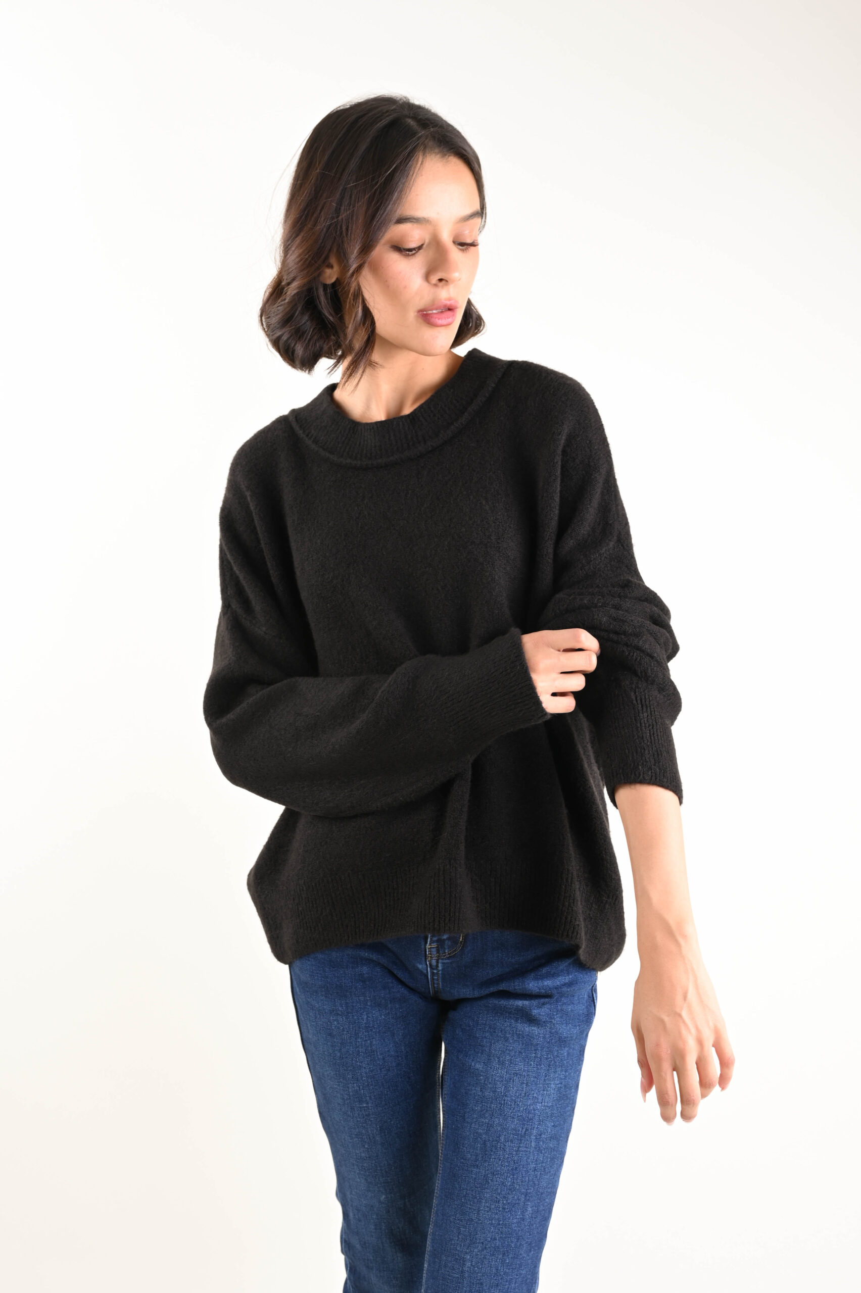 U680-90_NERO PULLOVER GIROCOLLO - Nero, TU