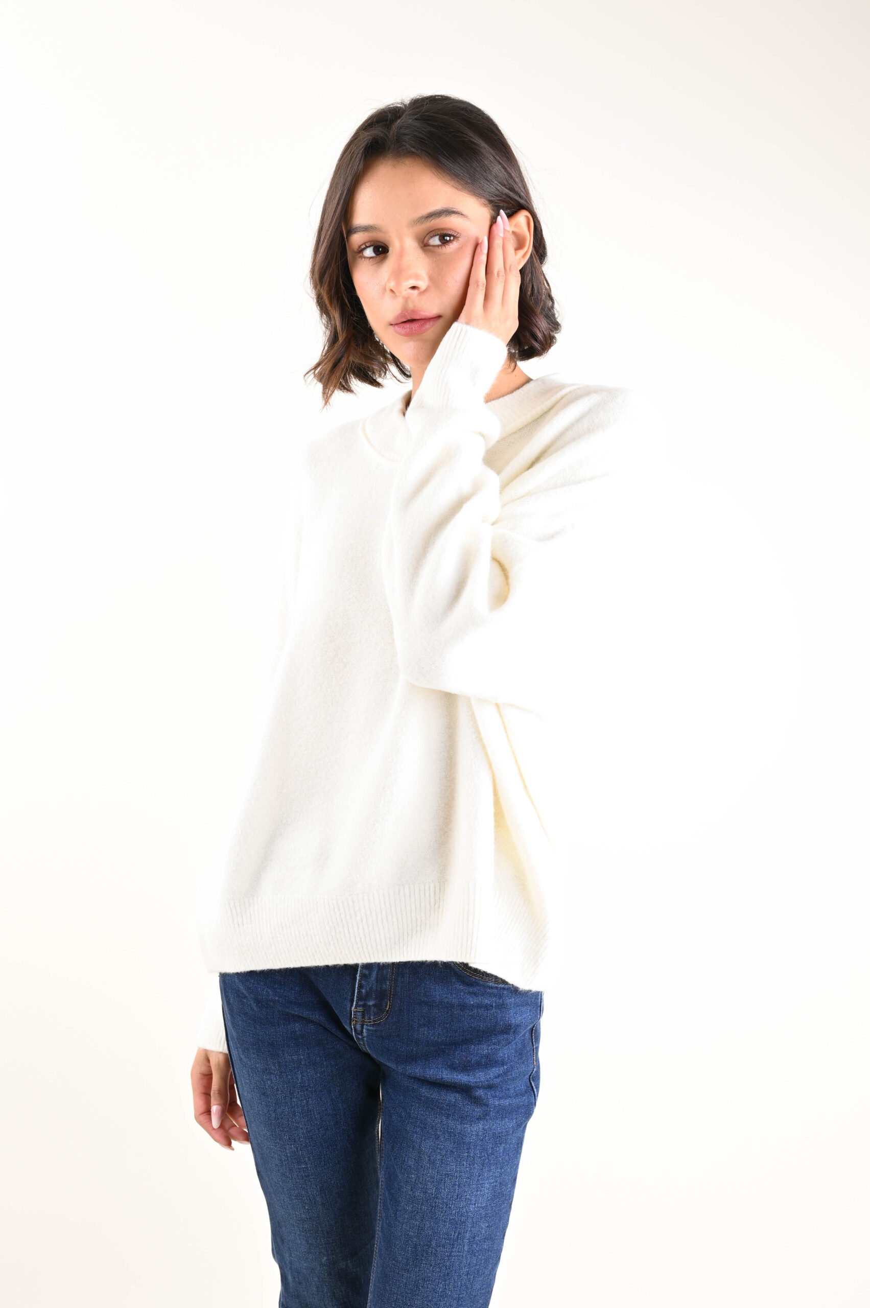 U680-90_PANNA PULLOVER GIROCOLLO - Panna, TU