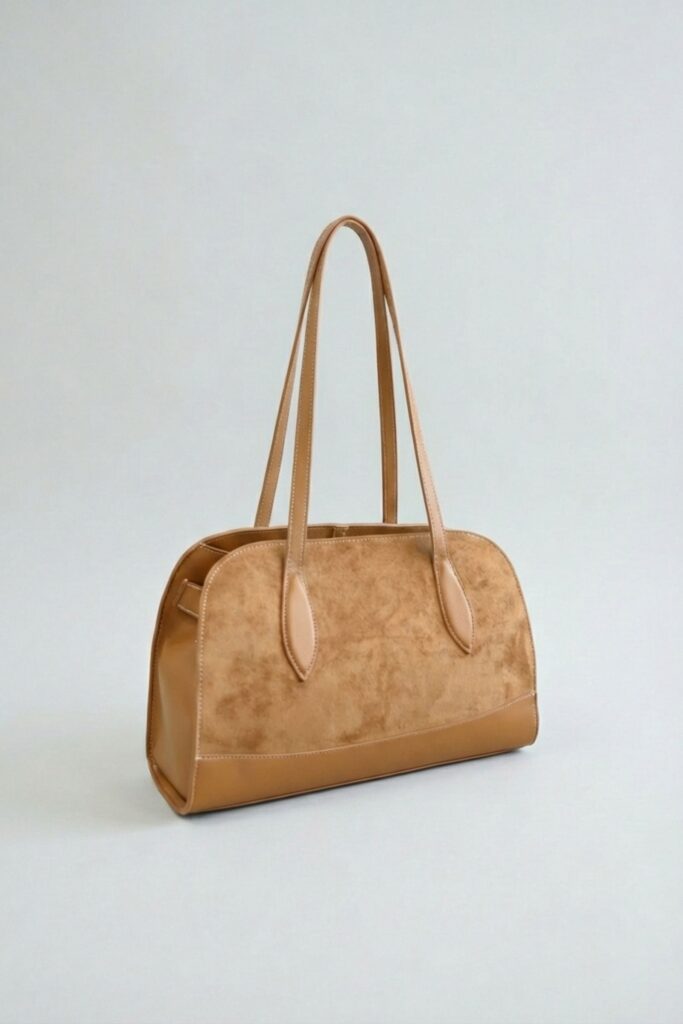 BORSA A SPALLA IN SUEDE CON DETTAGLI IN SIMILPELLE 