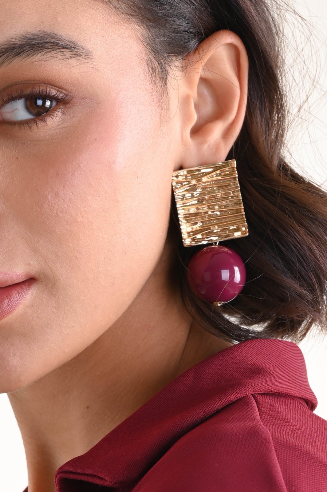 BI132-90_BORDEAUX ORECCHINI GEOMETRICI CON PENDENTE SFERA MAXI - Bordeaux, TU