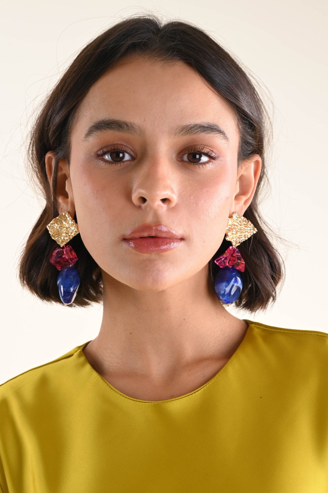 BI133-90_BLUETTE ORECCHINI SCENOGRAFICI MULTIELEMENTO CON BASE MARTELLATA - Bluette, TU