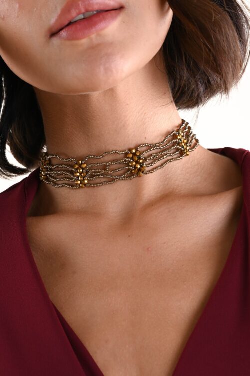 Alternative view of CHOKER INTRECCIATO CON MICRO PERLINE E DETTAGLI LUMINOSI