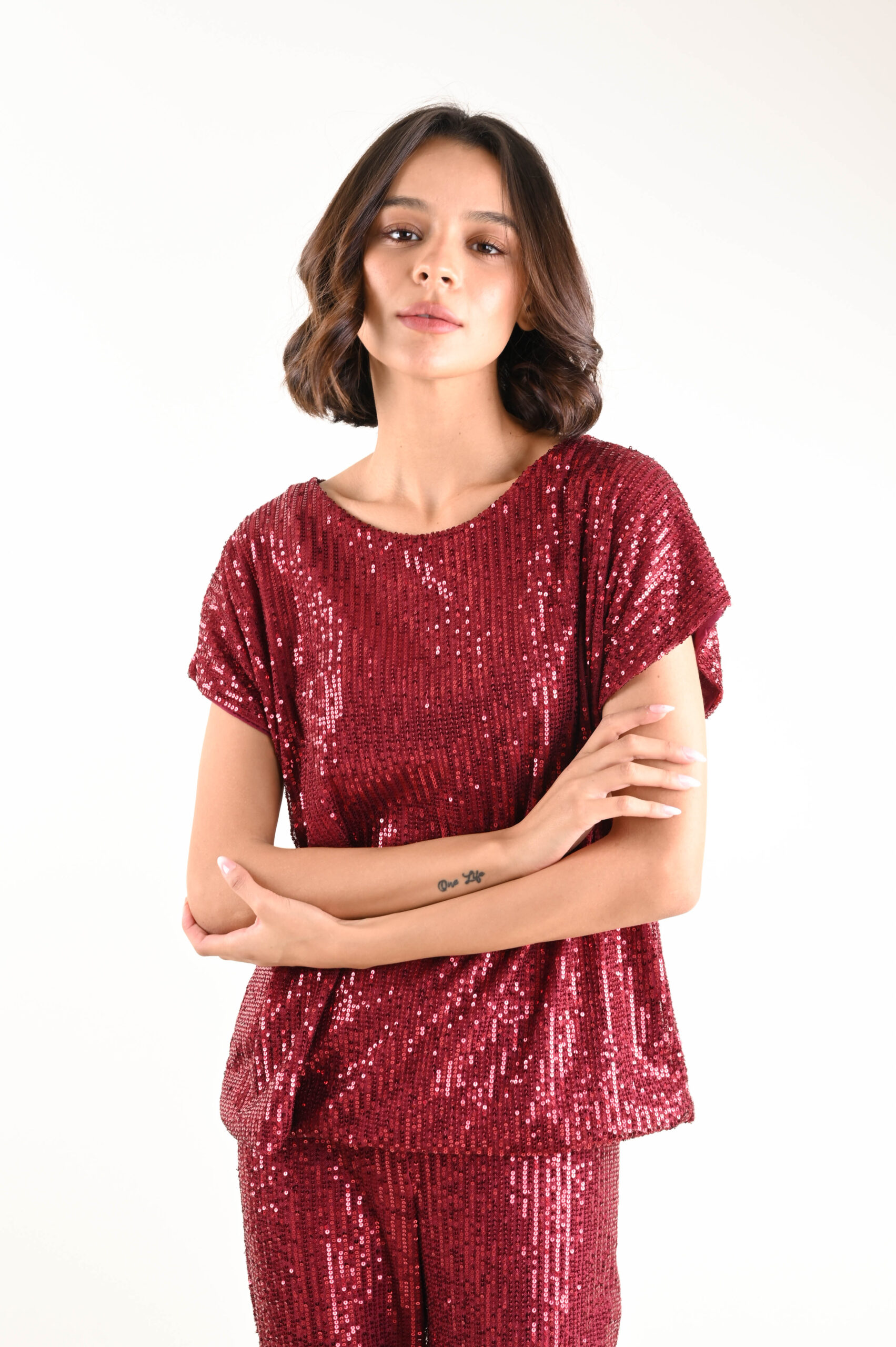 DSC_2572 MAGLIA DI PAILLETTES - Μπορντό, TU