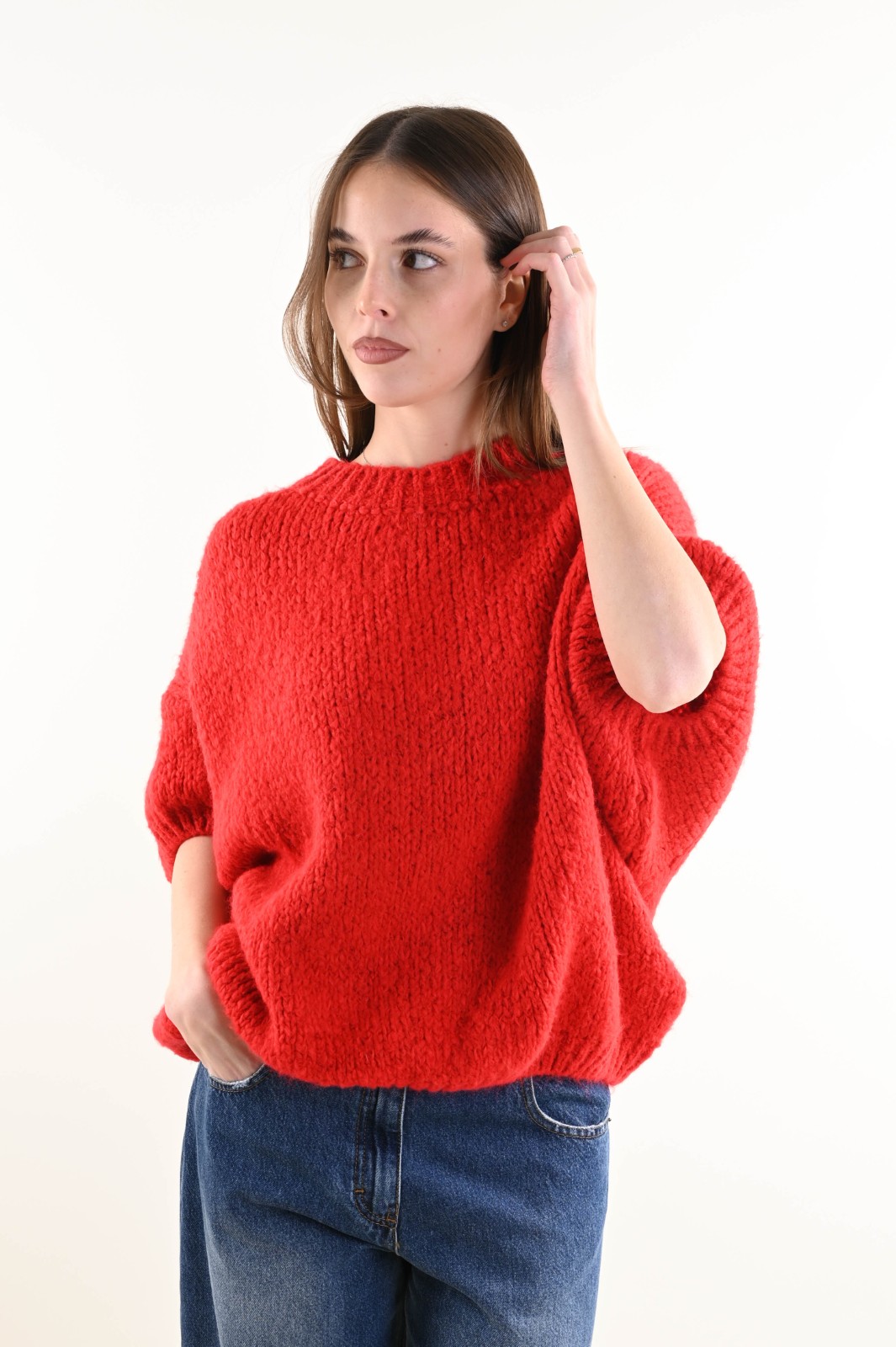 DSC_5336 MAGLIA MORBIDA CON MANICHE A 3/4 A PALLONCINO - Rot, TU