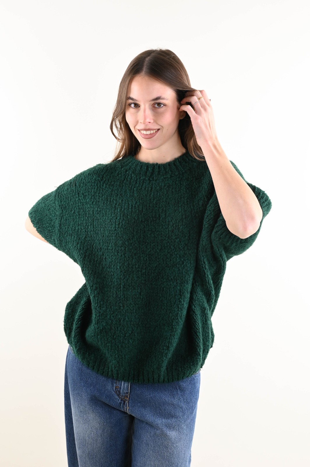 DSC_5341 MAGLIA MORBIDA CON MANICHE A 3/4 A PALLONCINO - Flaschengrün, TU