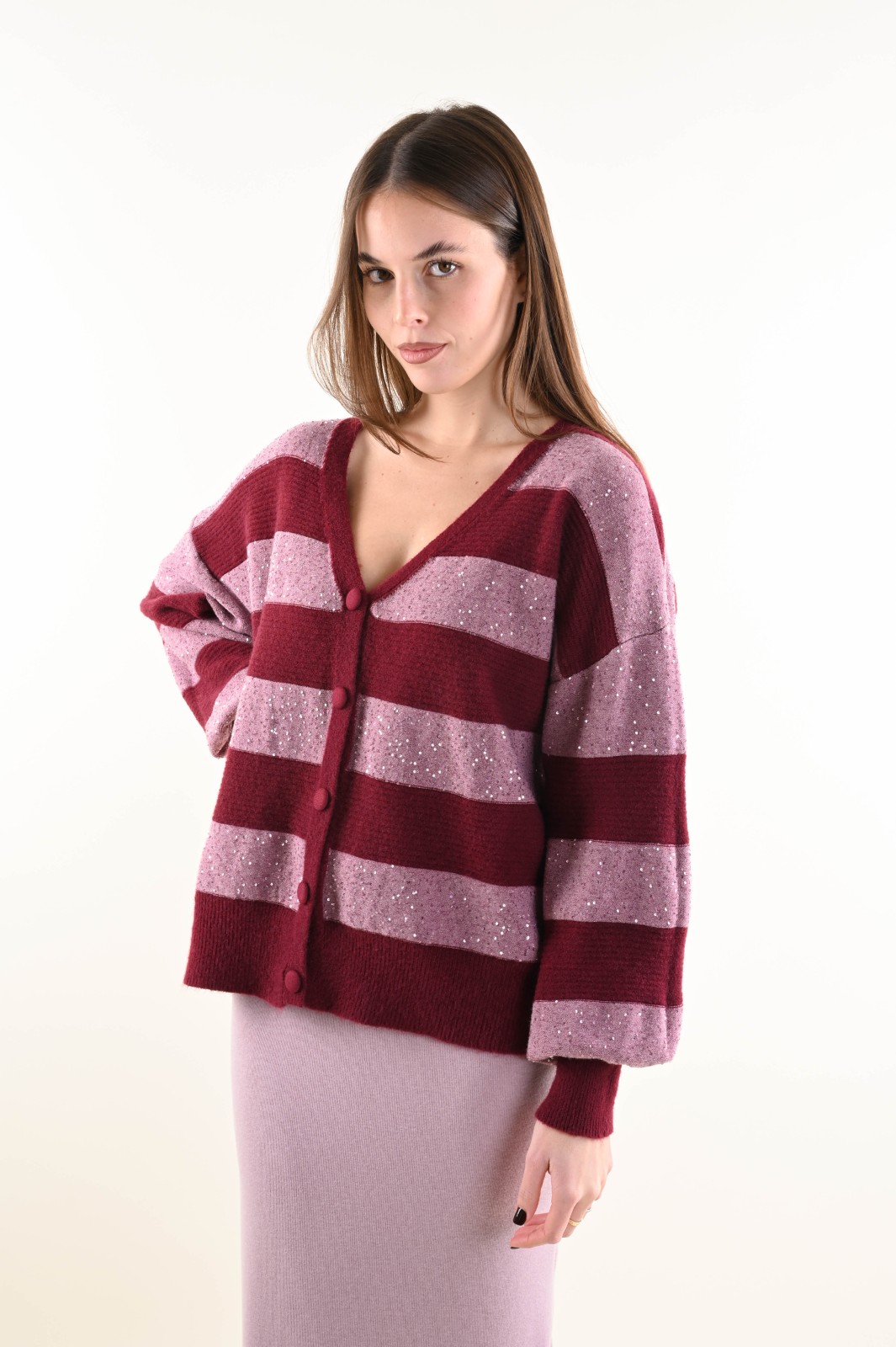 CARDIGAN A RIGHE CON FILO LUMINOSO - Image 3