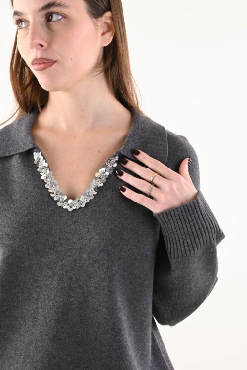 Alternative view of MAGLIA DONNA CON COLLETTO E SCOLLO GIOIELLO