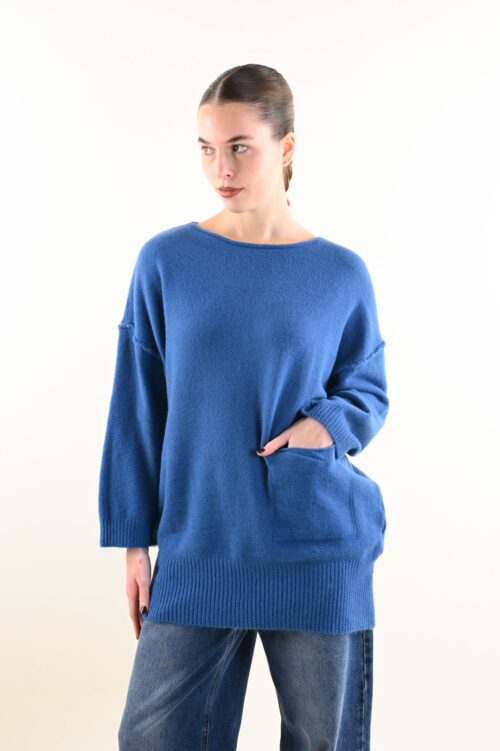 MAGLIA DONNA MORBIDA CON TASCA FRONTALE E VESTIBILITÀ OVER