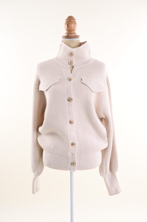 Alternative view of CARDIGAN A COSTE CON COLLO ALTO E BOTTONI DECORATIVI