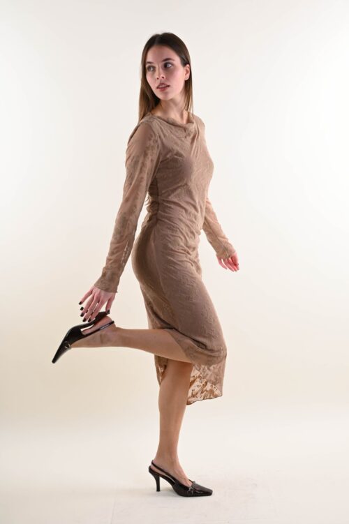 ABITO LUNGO IN TULLE JACQUARD CON DRAPPEGGIO