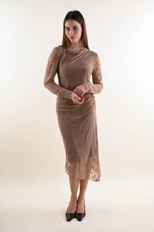 Alternative view of ABITO LUNGO IN TULLE JACQUARD CON DRAPPEGGIO