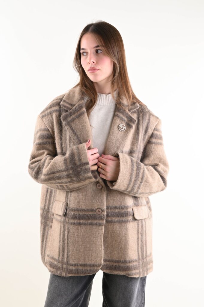WOOL-BLEND CHECKED COAT 