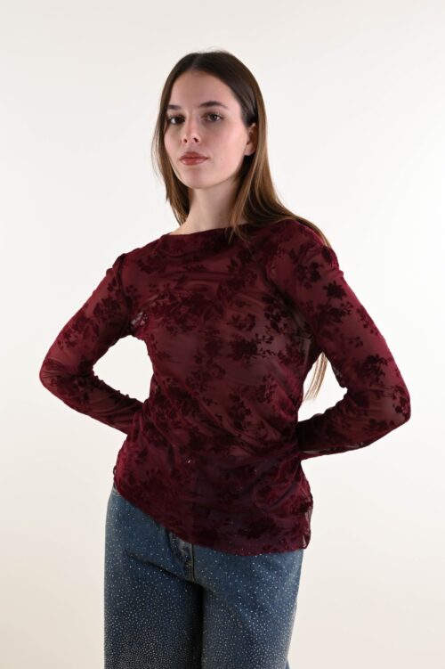 MAGLIA IN TULLE JACQUARD CON DRAPPEGGIO