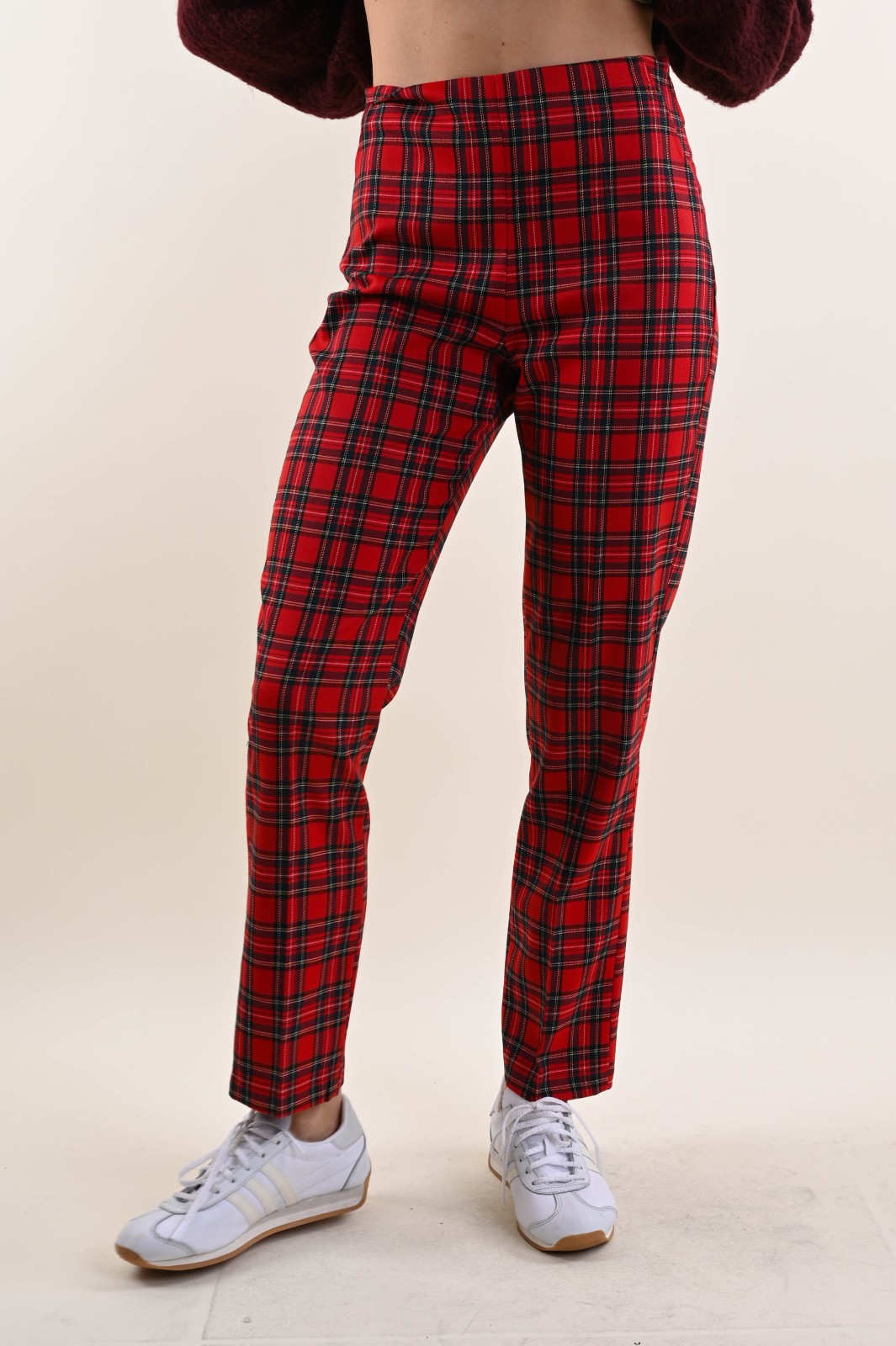 ESPT404SC0-90_ROSSO PANTALONE TARTAN CON ZIP LATERALE - Red, L