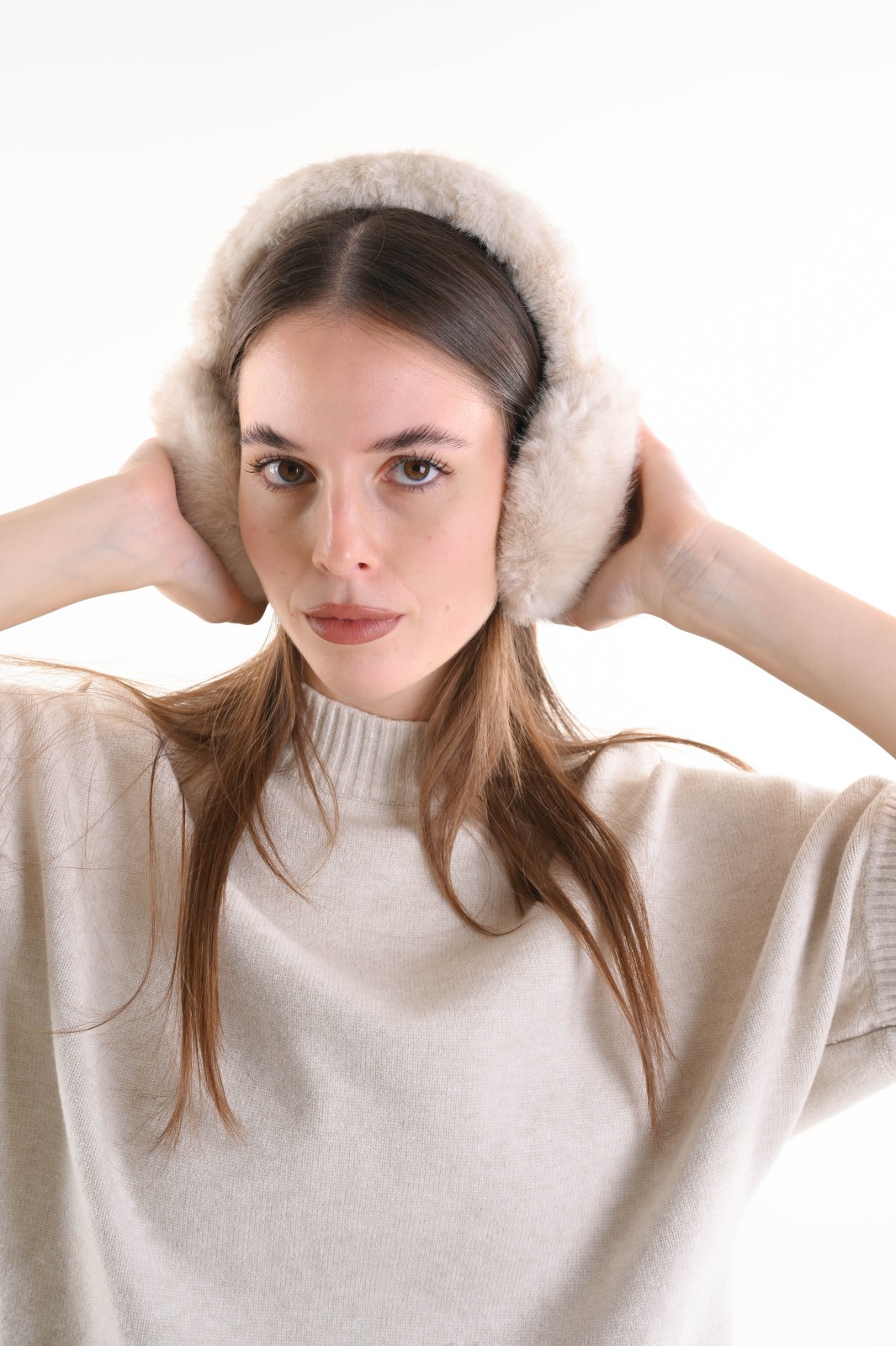 KYM0933-90_BEIGE PARAORECCHIE EFFETTO PELLICCIA - Beige, TU