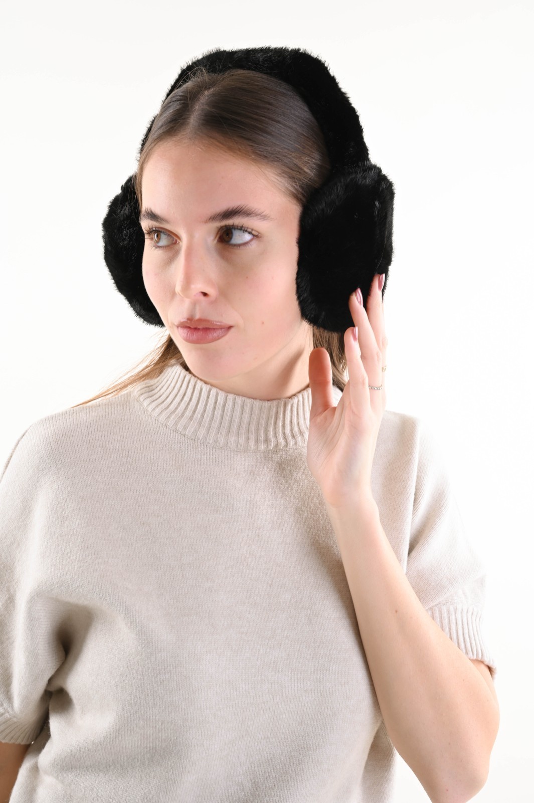 KYM0933-90_NERO PARAORECCHIE EFFETTO PELLICCIA - Black, TU