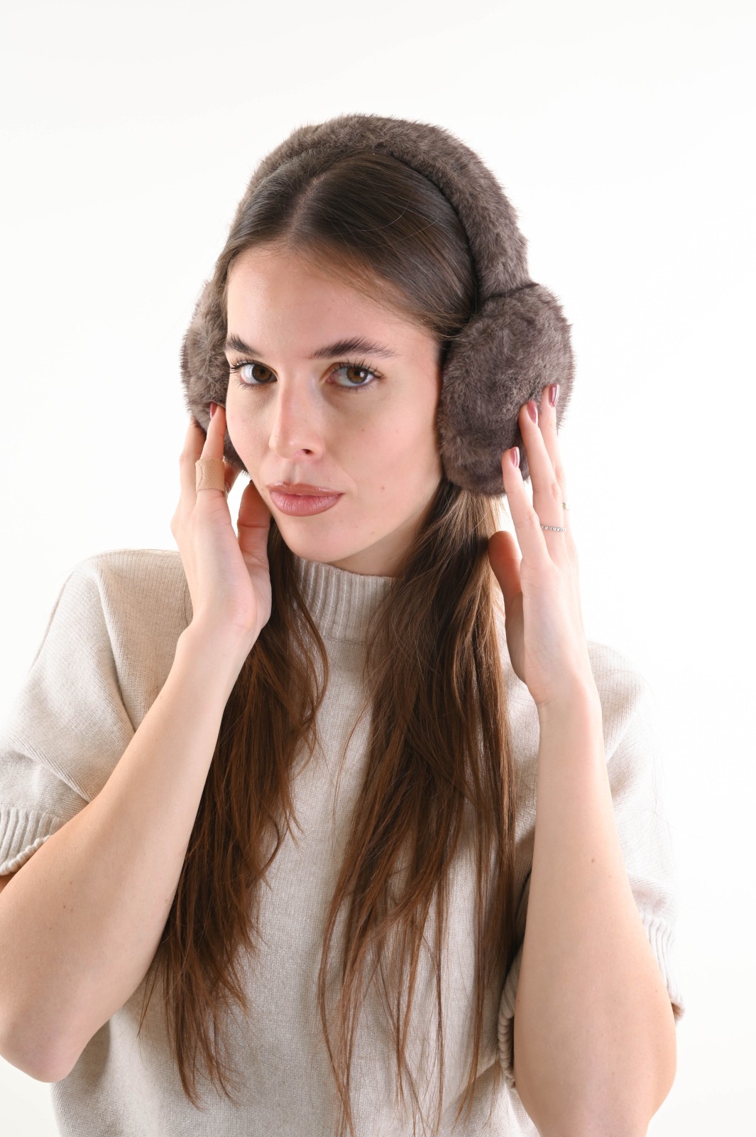 KYM0933-90_TAUPE PARAORECCHIE EFFETTO PELLICCIA - Taupe, TU