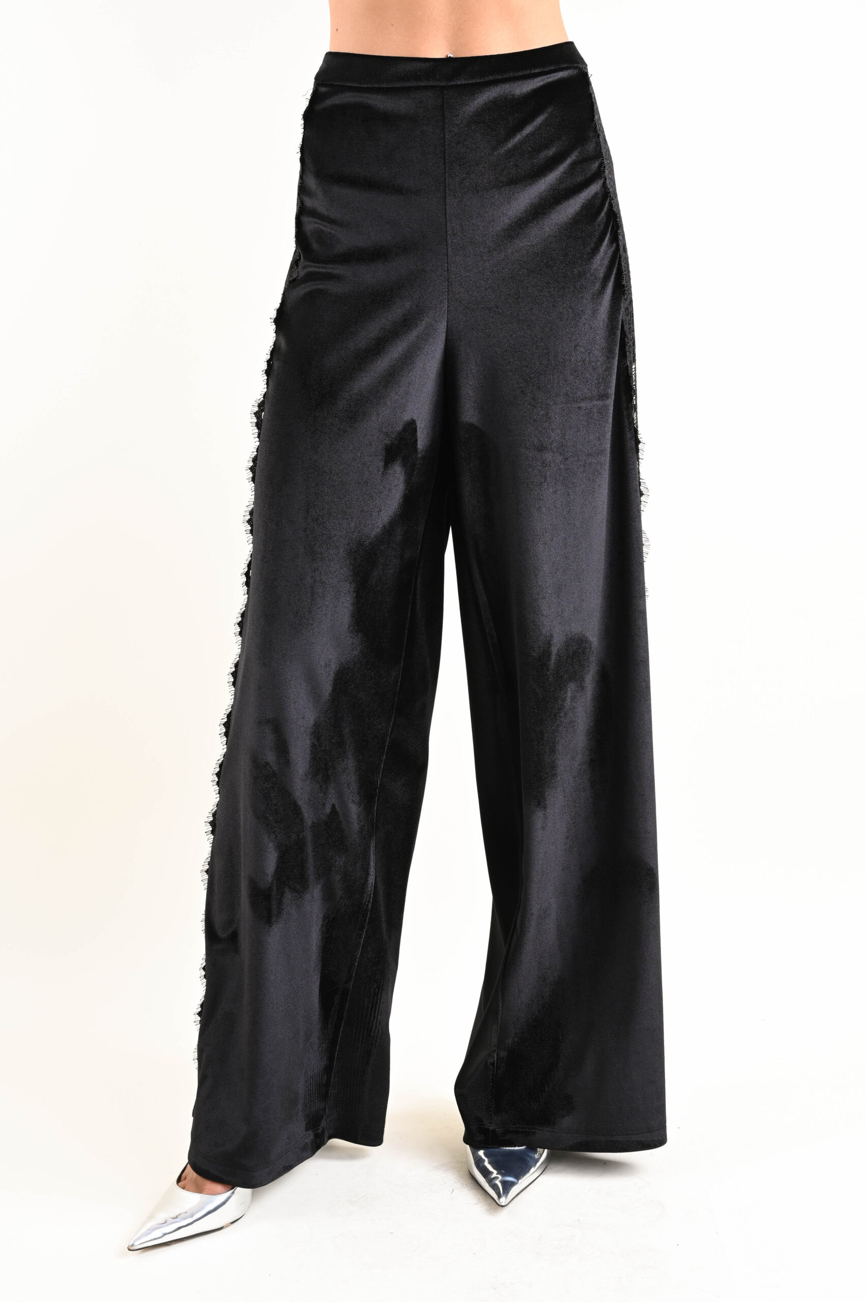 LM81161-90_NERO PANTALONI AMPI IN PIZZO E VELLUTO - Nero, S