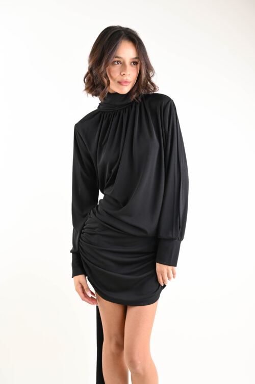 ABITO CORTO CON DRAPPEGGIO E COLLO ALTO