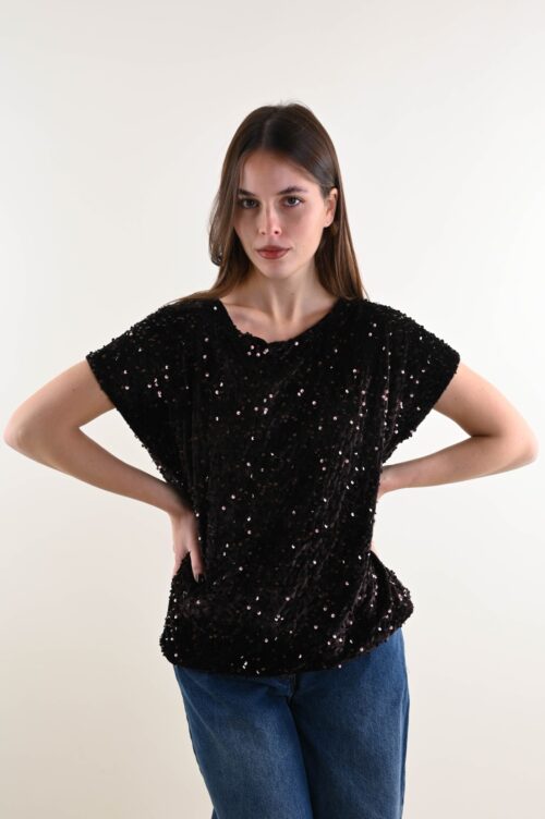 TOP IN VELLUTO CON PAILLETTES