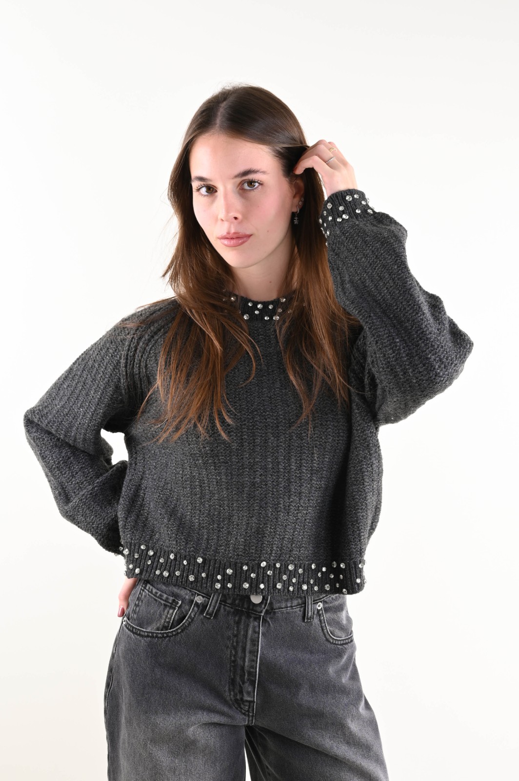 ML98054-90_ANTRACITE MAGLIA CON APPLICAZIONI DI STRASS - Antracita, TU