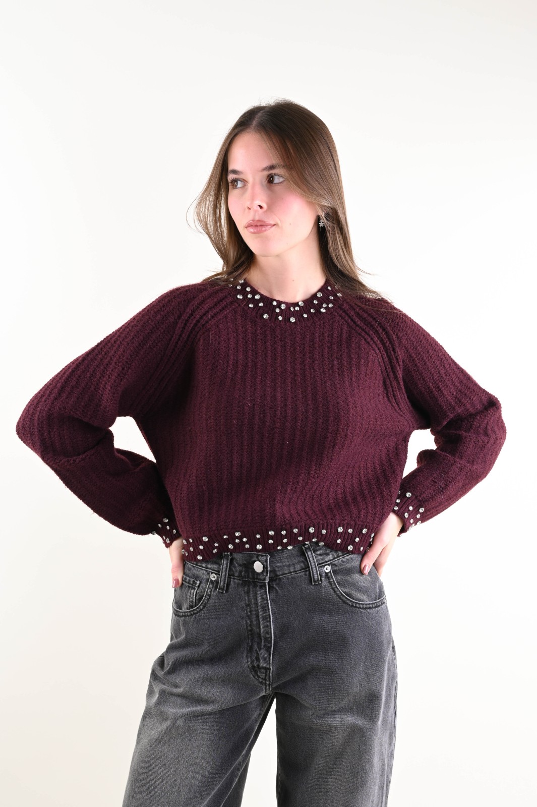 ML98054-90_BORDEAUX MAGLIA CON APPLICAZIONI DI STRASS - Burdeos, TU