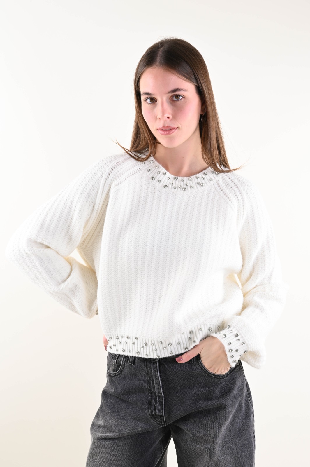 ML98054-90_PANNA MAGLIA CON APPLICAZIONI DI STRASS - Crema, TU