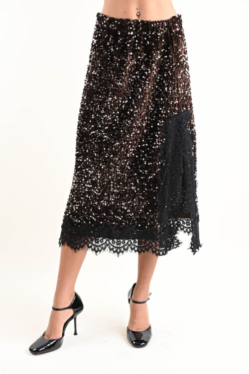 Alternative view of GONNA MIDI IN PAILLETTES CON DETTAGLIO IN PIZZO