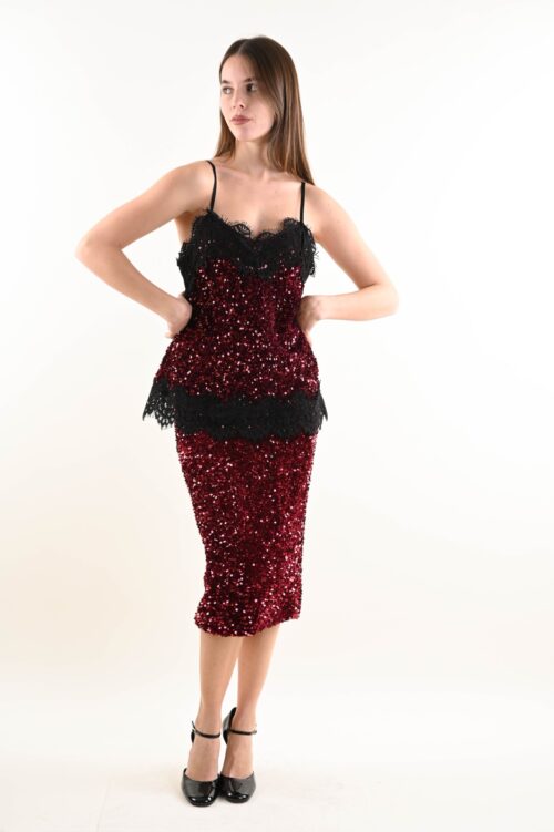 Alternative view of TOP IN PAILLETTES CON DETTAGLIO IN PIZZO