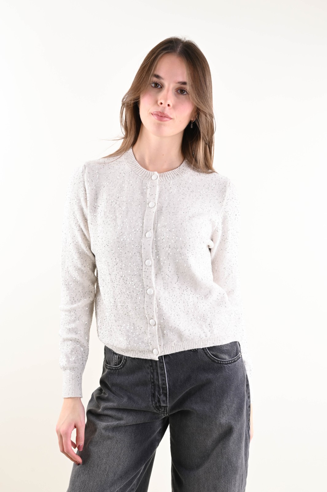 U552-90_GESSO CARDIGAN IN MAGLIA CON PAILLETTES - Yeso, TU
