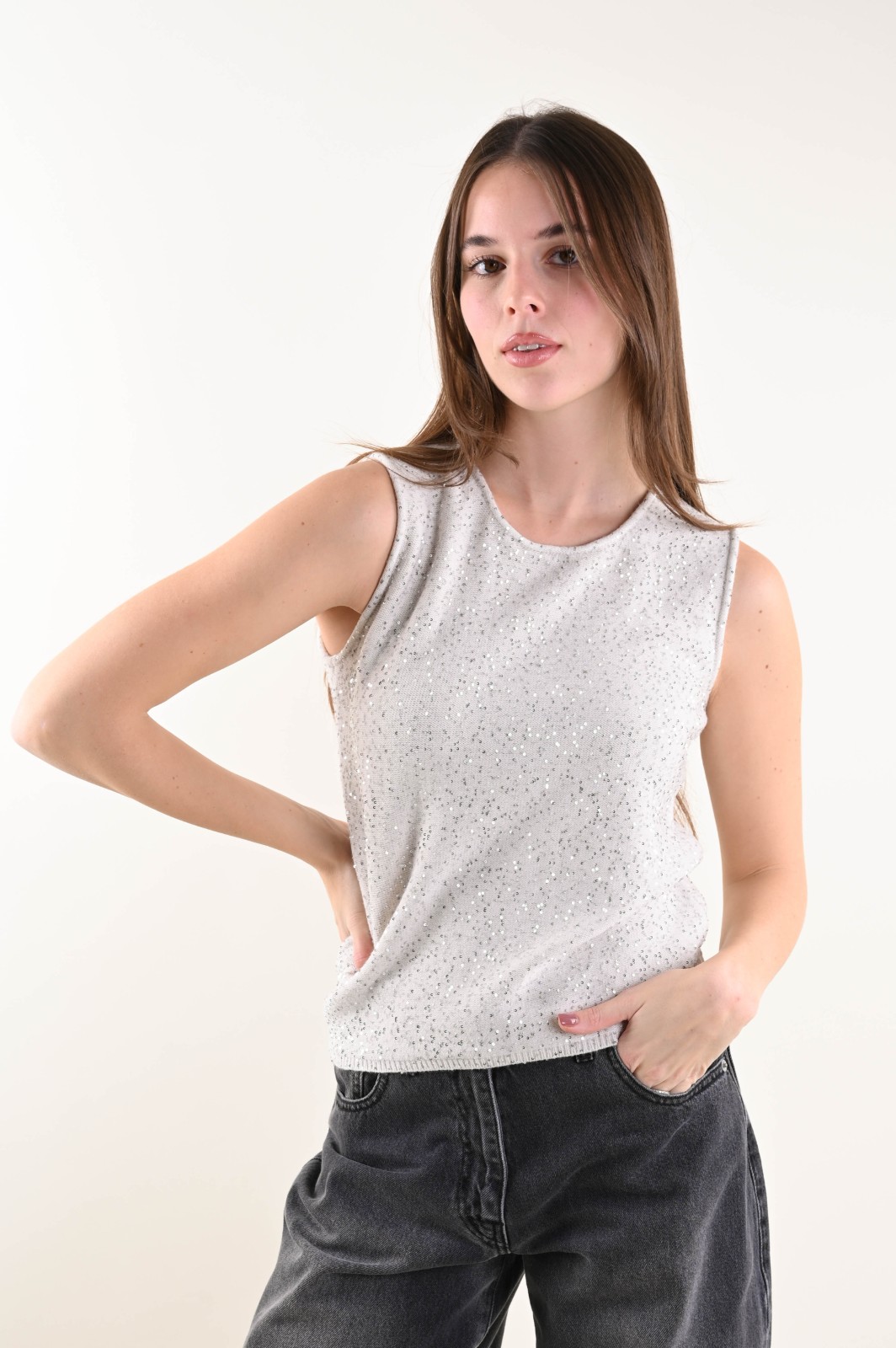U553-90_GESSO TOP IN MAGLIA CON PAILLETTES - Yeso, TU