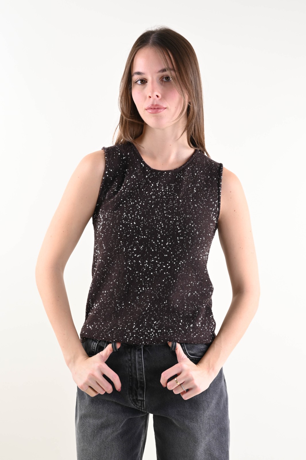 U553-90_MORO TOP IN MAGLIA CON PAILLETTES - Páramo, TU