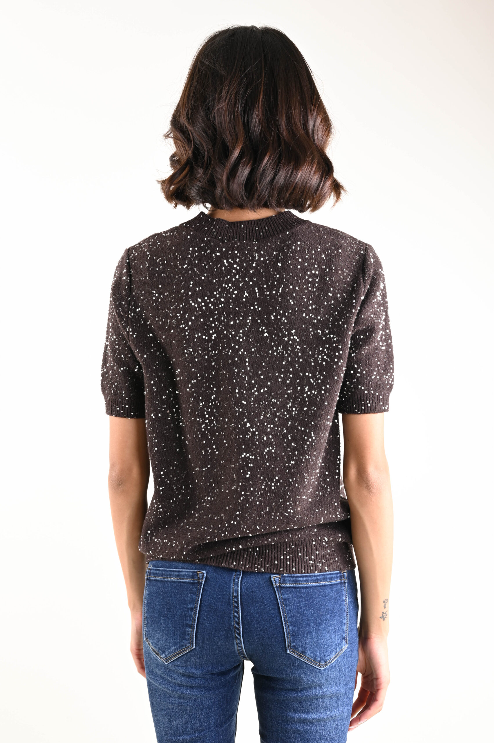 MAGLIA MANICHE CORTE CON PAILLETTES - Imagen 3