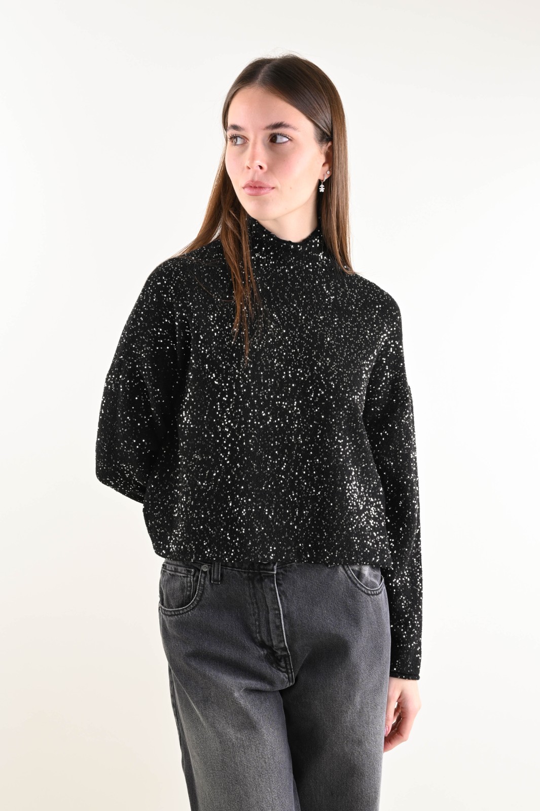 U653-90_NERO DOLCEVITA IN MAGLIA CON PAILLETTES - Negro, TU