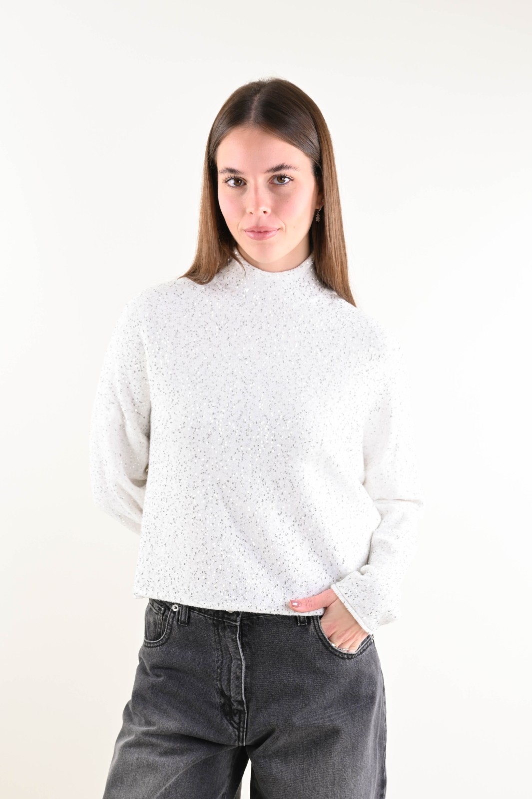 U653-90_PANNA DOLCEVITA IN MAGLIA CON PAILLETTES - Crema, TU