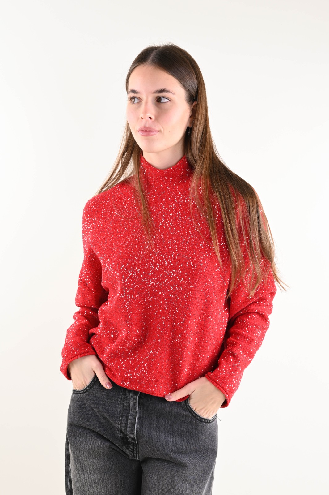 U653-90_ROSSO DOLCEVITA IN MAGLIA CON PAILLETTES - Rojo, TU