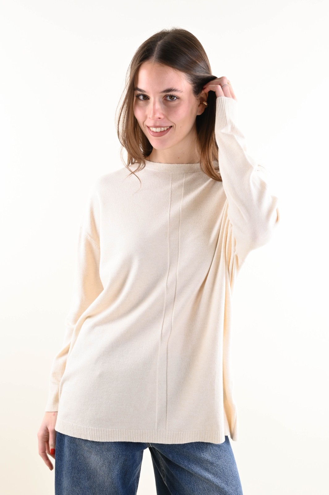 DSC_6068 MAGLIA OVER CON CUCITURA CENTRALE - Beige, TU