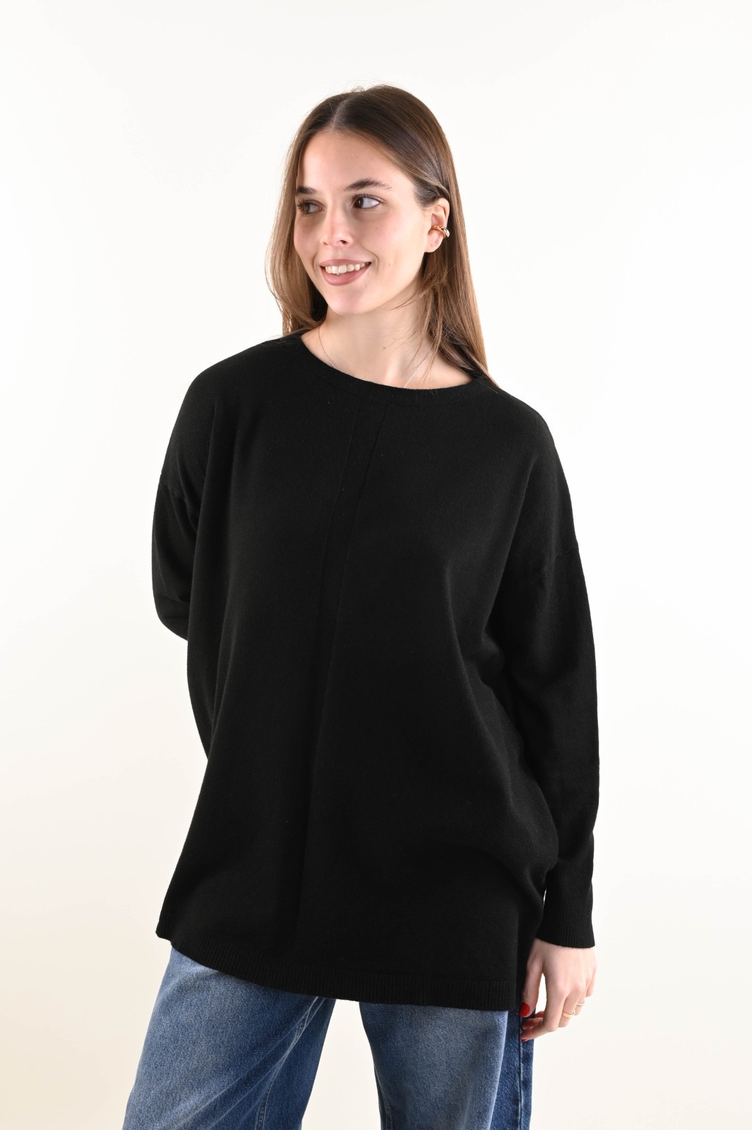 DSC_6074 MAGLIA OVER CON CUCITURA CENTRALE - Nero, TU