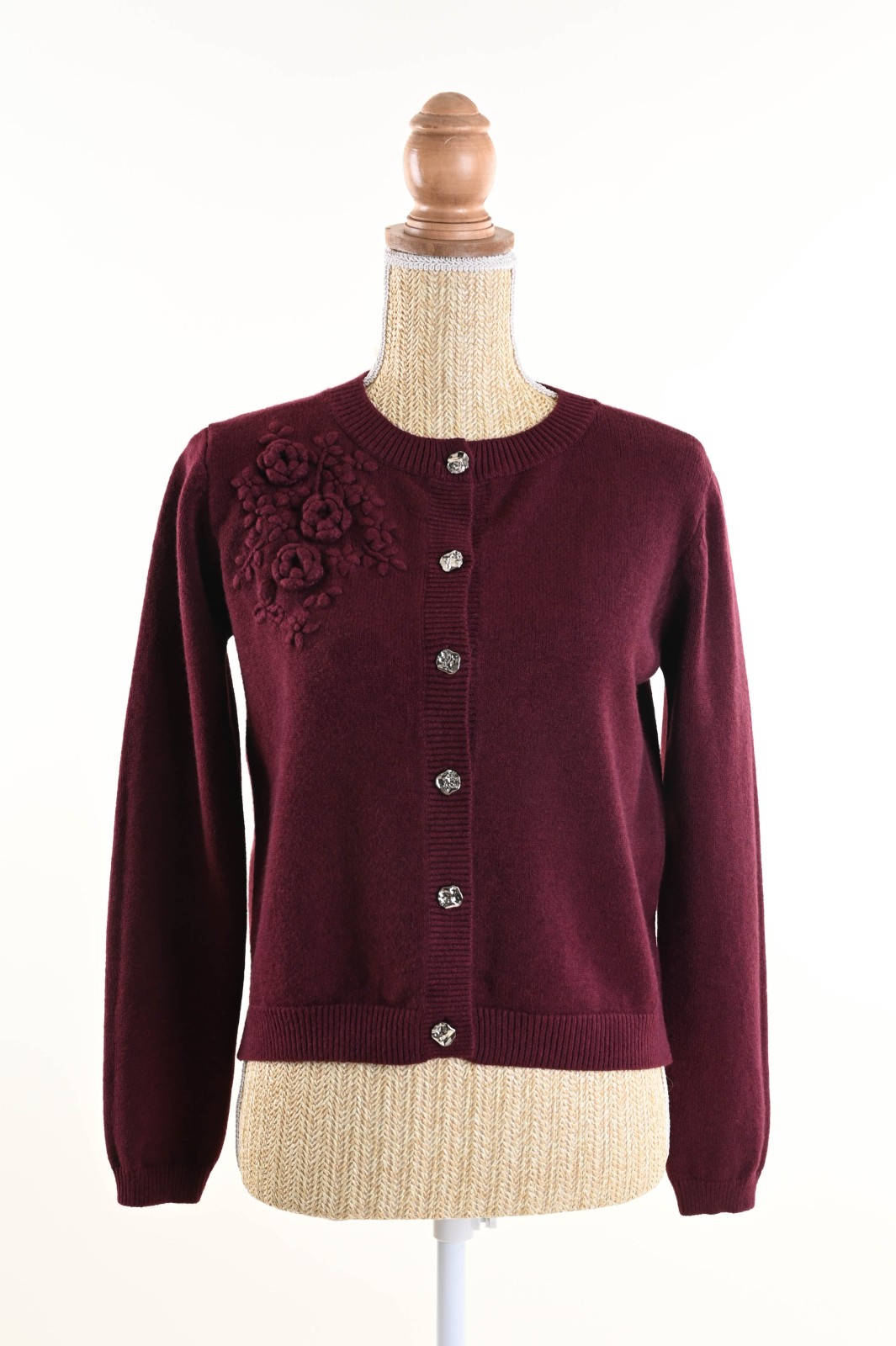 DSC_6492 CARDIGAN CON RICAMO FLOREALE - Bordeaux, TU