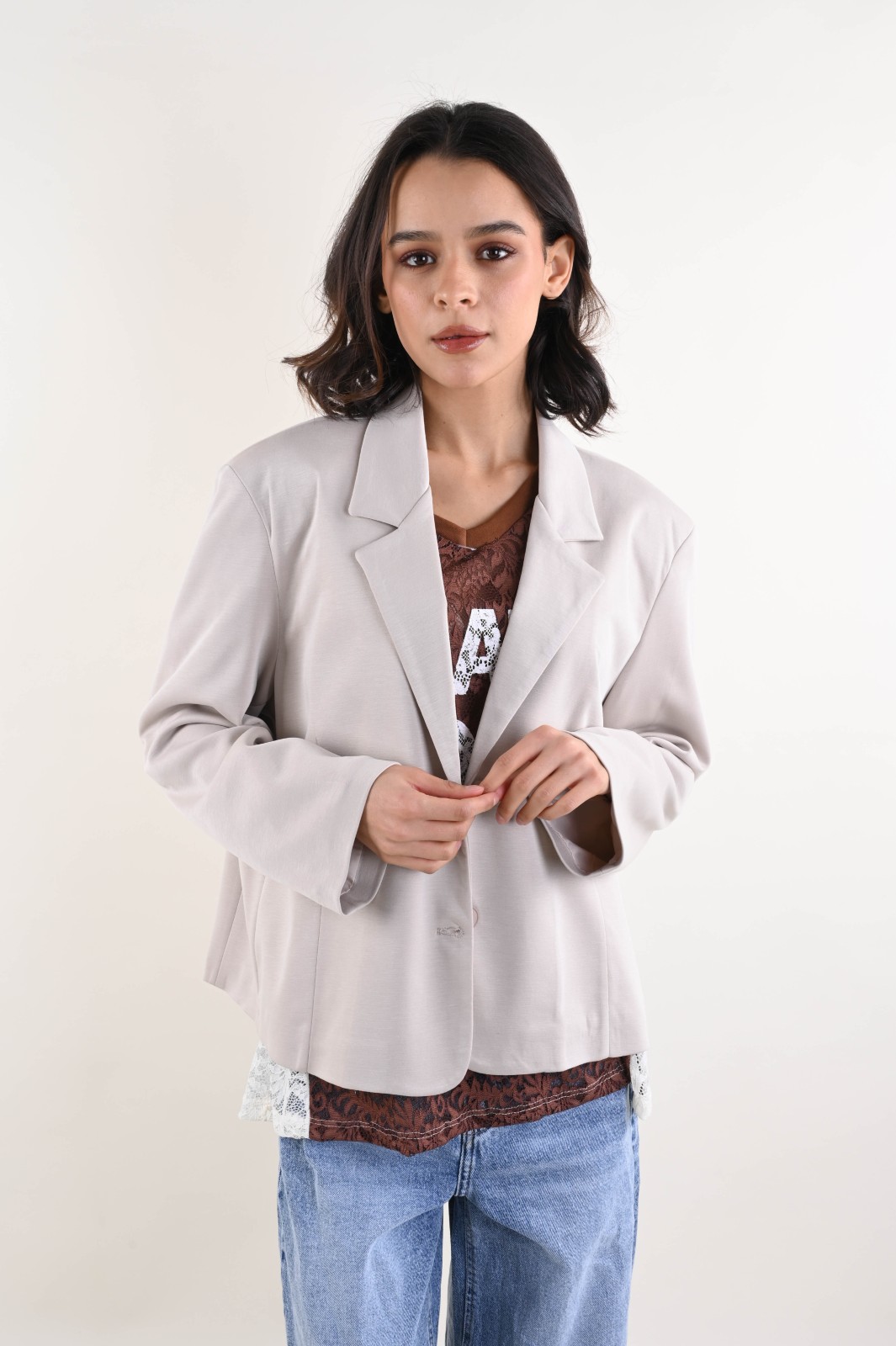 DSC_9764 BLAZER CORTO DAL TAGLIO ESSENZIALE - Beige, TU