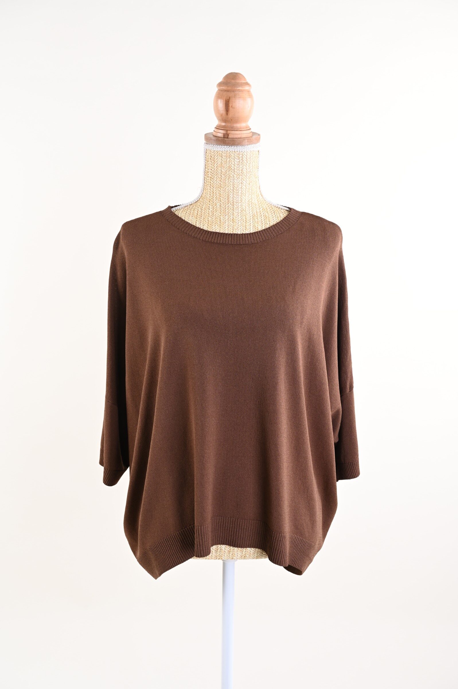AL12435-06_COFFEE MAGLIA DONNA OVERSIZE CON SCOLLO GIROCOLLO - Coffee, TU