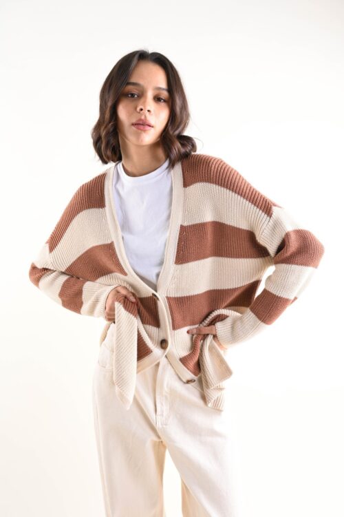 CARDIGAN DONNA CON RIGHE A CONTRASTO