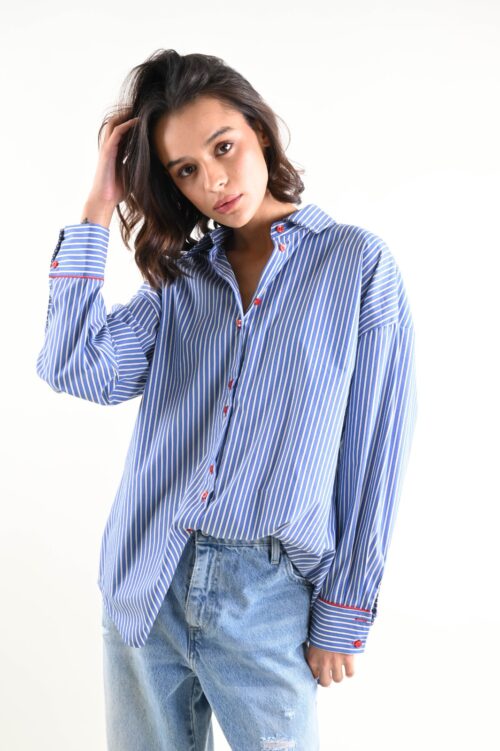 CAMICIA A RIGHE CON BOTTONI A CONTRASTO